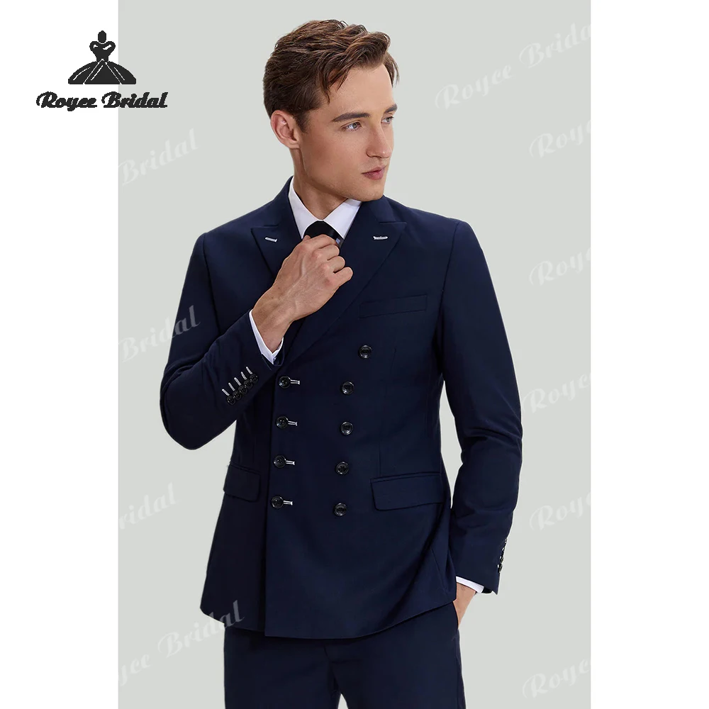 Zweiteiliger zweireihiger Herrenanzug für Hochzeit, 2026, spitzes Revers, schmale Passform, formeller Abend, Business-Anzug, Kostüm für Herren