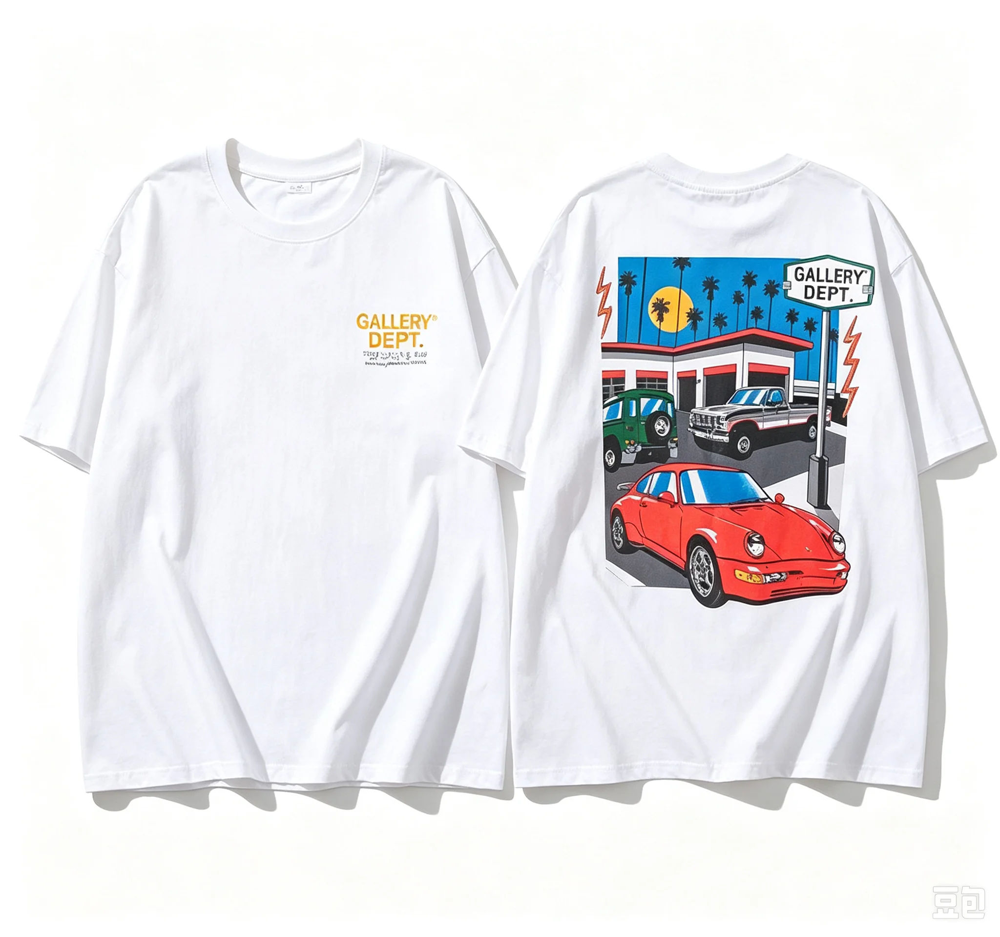 2026 Pink Unisex Short Front Small Parent-Child T-shirt Retro Highway Car Scene Graphic Vintage California Streetwear Cotton Tee