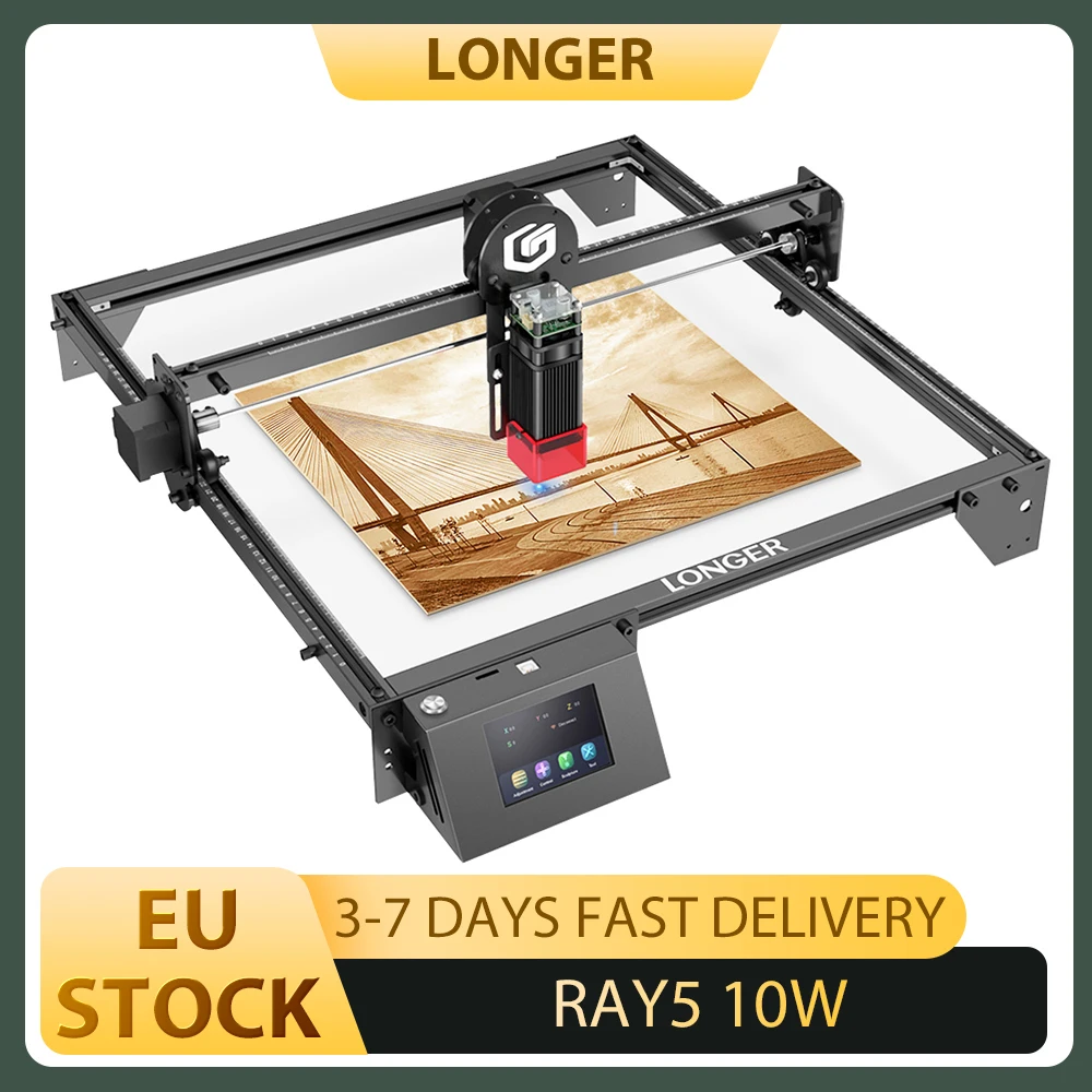 Gravador a laser LONGER RAY5 10W, ponto laser 0,06x0,06mm, tela sensível ao toque, escultura off-line, chipset de 32 bits, conexão WiFi 400x400mm