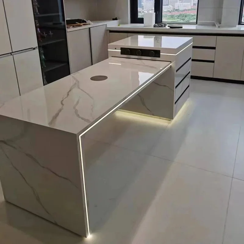 طاولة جزيرة بلاطة الصخور، طباخ حثي منزلي واحد متعدد الوظائف، قابل للسحب، حديث وبسيط، ومطعم فاخر #2