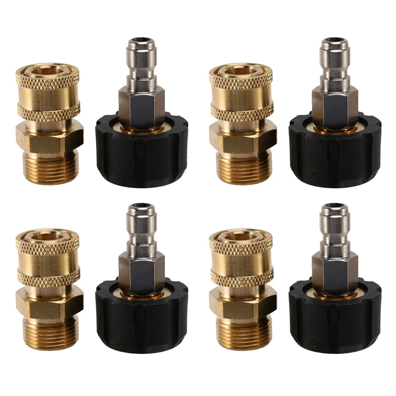 4X Pressure Washer Adapter Set M22 To 1/4 Inch Quick Connect Kit, M22 14Mm To 1/4 Inch Quick Connect Kit