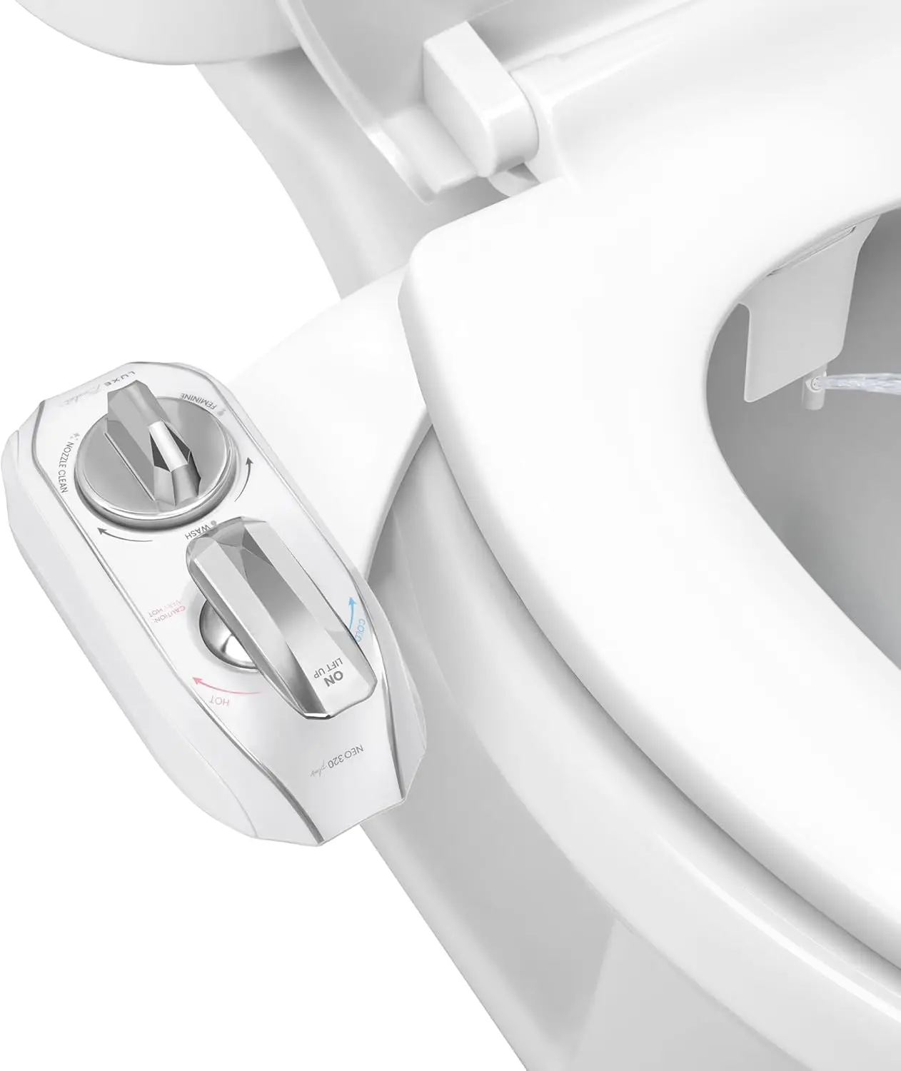 

Warm Water Bidet Attachment: Dual Nozzle, Non-Electric, Easy Install for Feminine & Rear Wash - Chrome