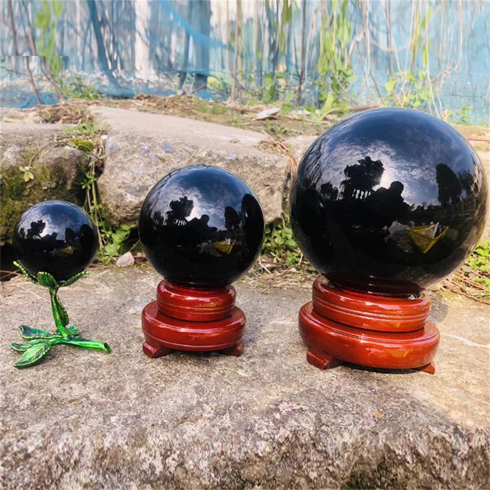 Natural Black Obsidian Sphere Large Crystal Ball Healing Stone  Energy Crystals for Meditation and Home Decoration Without Base