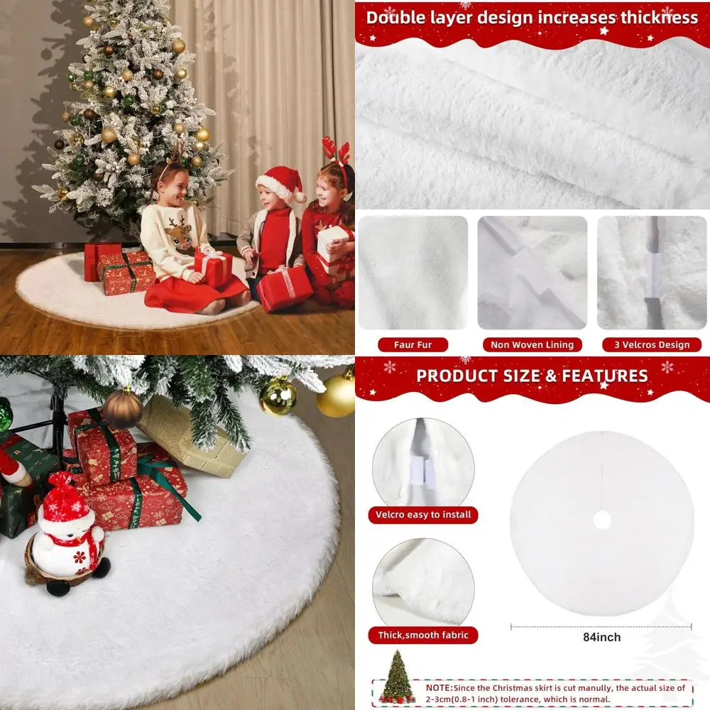 

Extra Large White Plush Faux Fur Christmas Tree Skirt for 7.5 to 15 Ft Trees