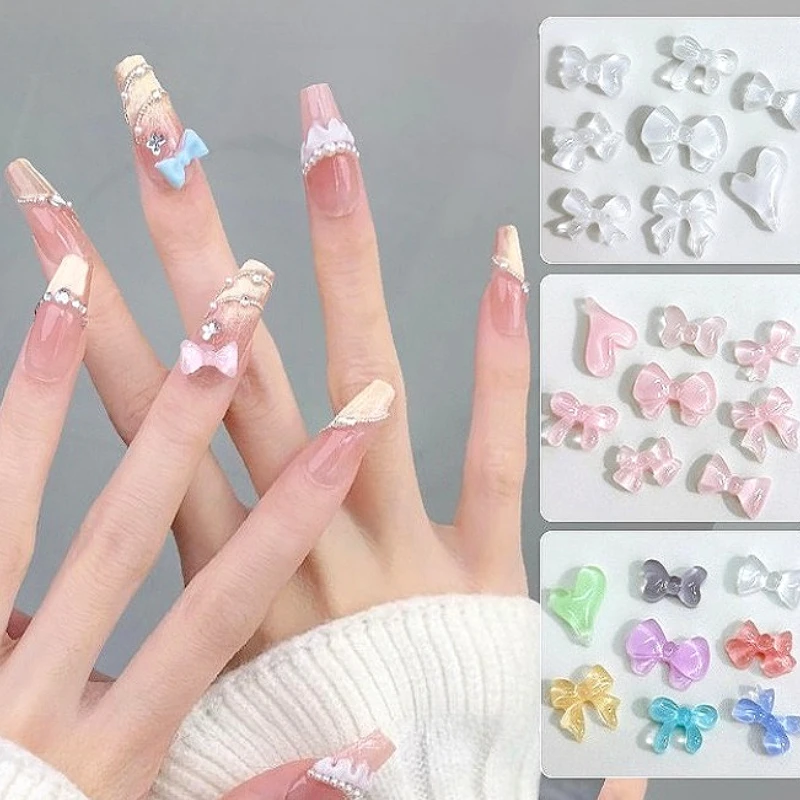 Dulce lazo francés encantador pajarita colorida Linda cinta de resina decoración de uñas DIY manicura accesorios de diamantes de imitación al por mayor