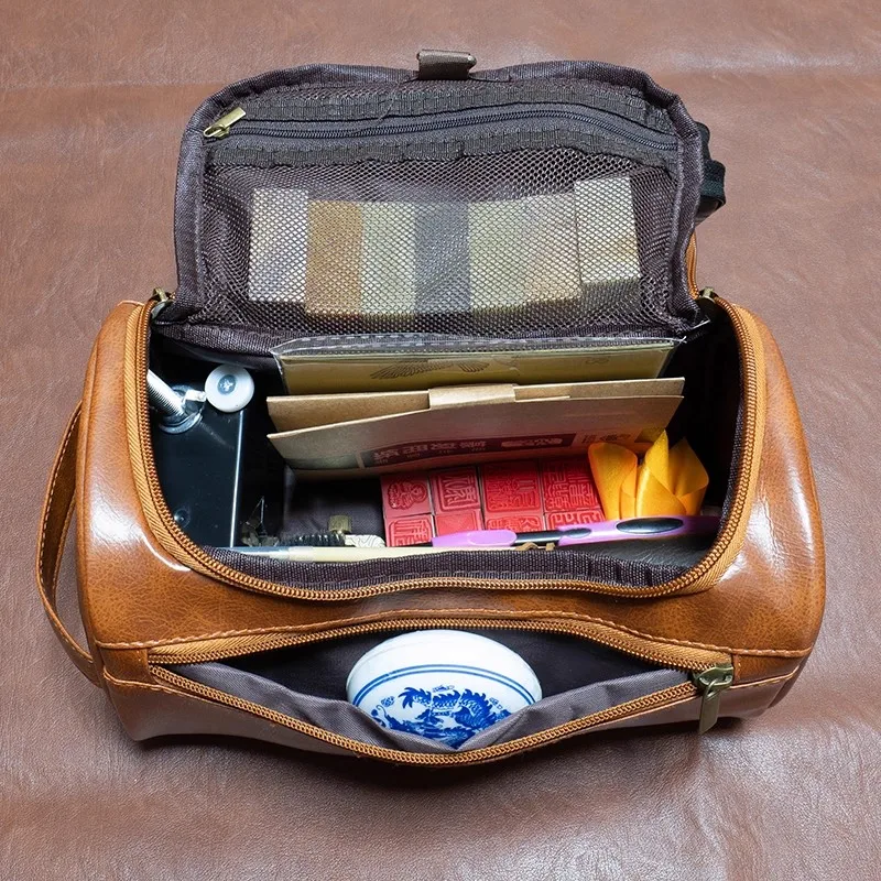 PU Leather Portable Carving Kit Storage Bag with Pockets, Engravers Gift Case