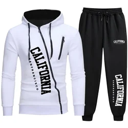 2024 New in Mens Tracksuit Printing Zipper Jacket Coat Jogging Sweatpants Casual Hooded Sweatshirts Fashion High Street Clothing