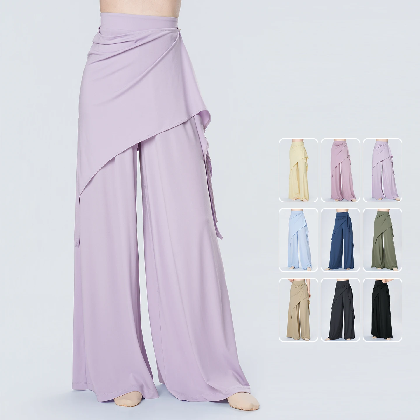 High Waist Wide Leg Dance Pants Women Detachable Skirt Panel Multi-style Contemporary Lyrical Yoga Training Trousers
