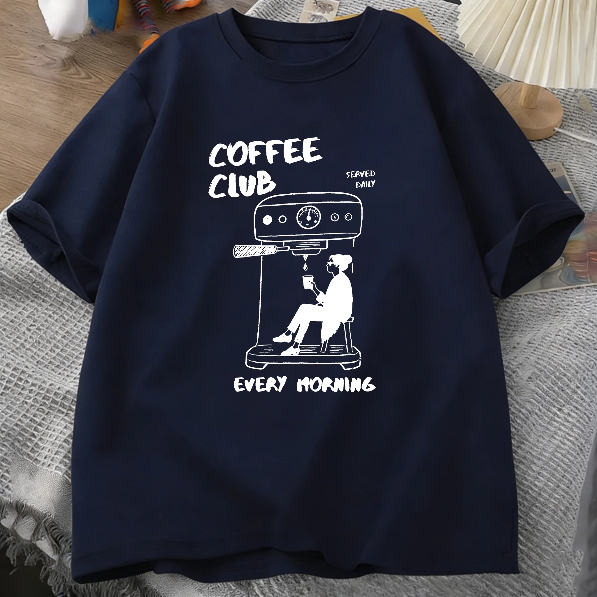 Coffee Club Served Daily Printed Mens T-Shirts Cotton Summer O-Neck Short Sleeve Tops Soft Oversized Tees Casual Male Clothes