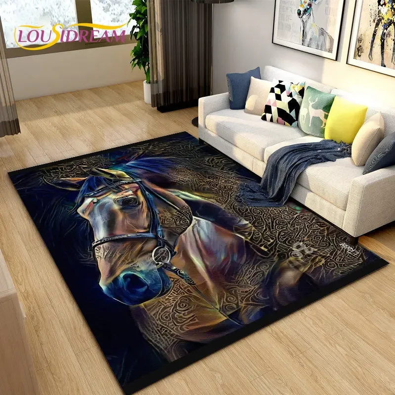 3D Light Luxury Modern Horse Area Rug Large,Carpet Rug for Living Room Bedroom Sofa,Kitchen Bathroom Doormat Non-slip Floor Mat - view 2