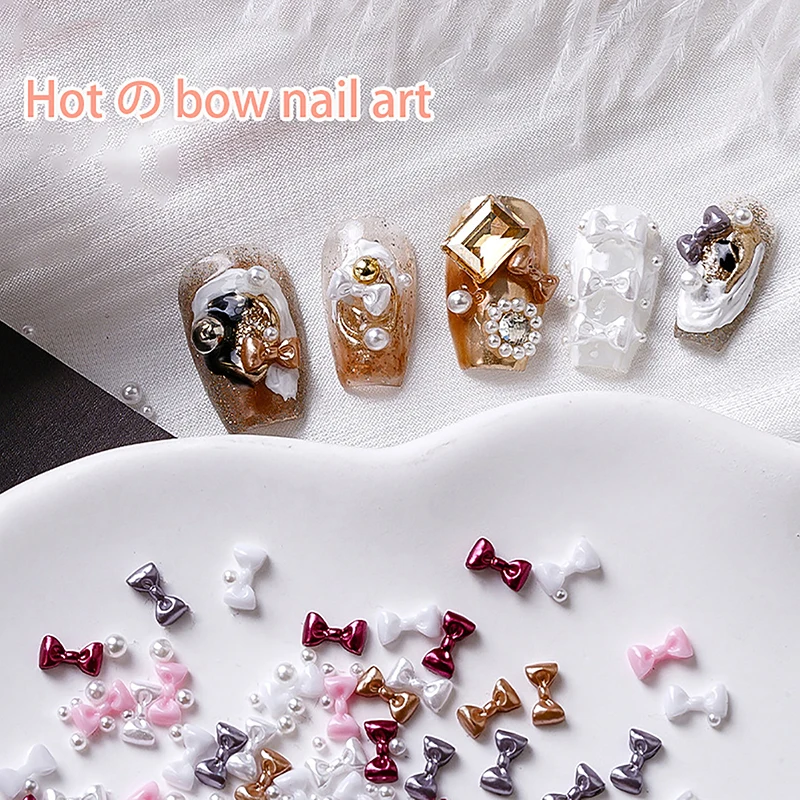 50/200Pcs Exquisite Small Bow Tie Mixed Pearls Elegant Nail Art Accessories Simplicity Nail Decor Parts DIY Manicure Supplies