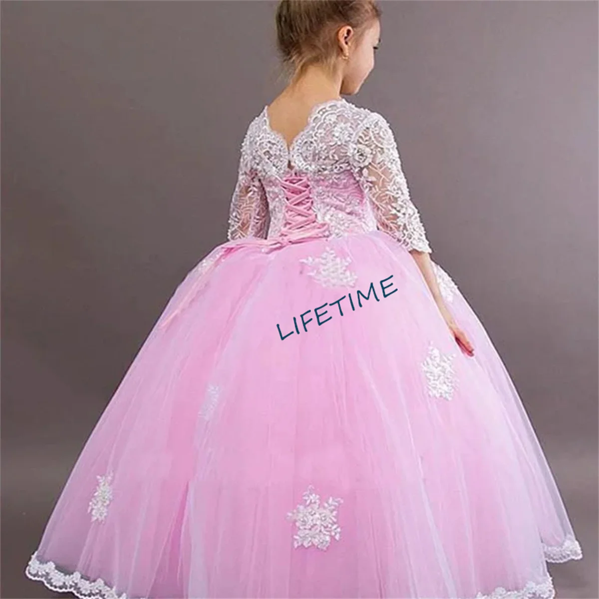 

Fluffy Baby Flower Girl Dresses Lace Appliqués Bow Cute Princess Wedding Party Communion Customize Dress Children's Gifts