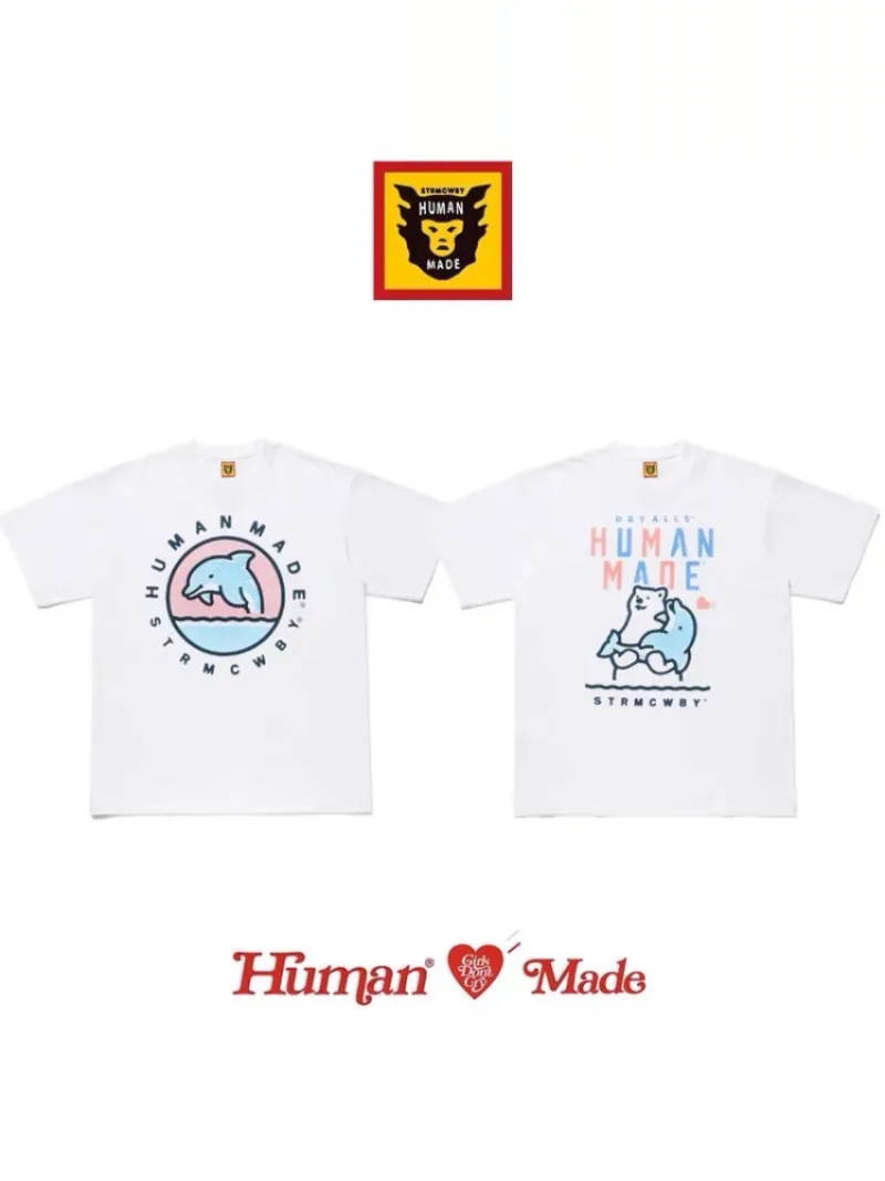 Human Made 25SS Polar Bear Dolphin Ice Popsicle T-Shirt, Slub Cotton Tee for Couple Unisex