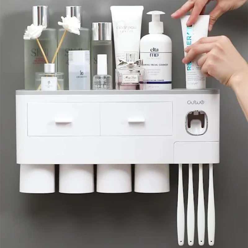 Toothbrush Rack Toothbrush Set Toilet Brushing Cup Mouthwash Wall-mounted Toilet Storage Box Free Punching 2-4cups
