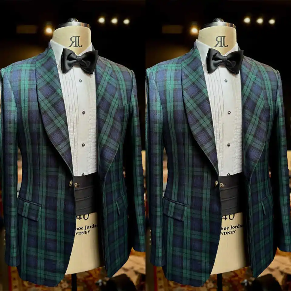 

Classic Check Wedding Tuxedos 1 Piece Set Jacket Shawl Lapel Men Suits Single Breasted Groom Wear Party Evening Suit Customized