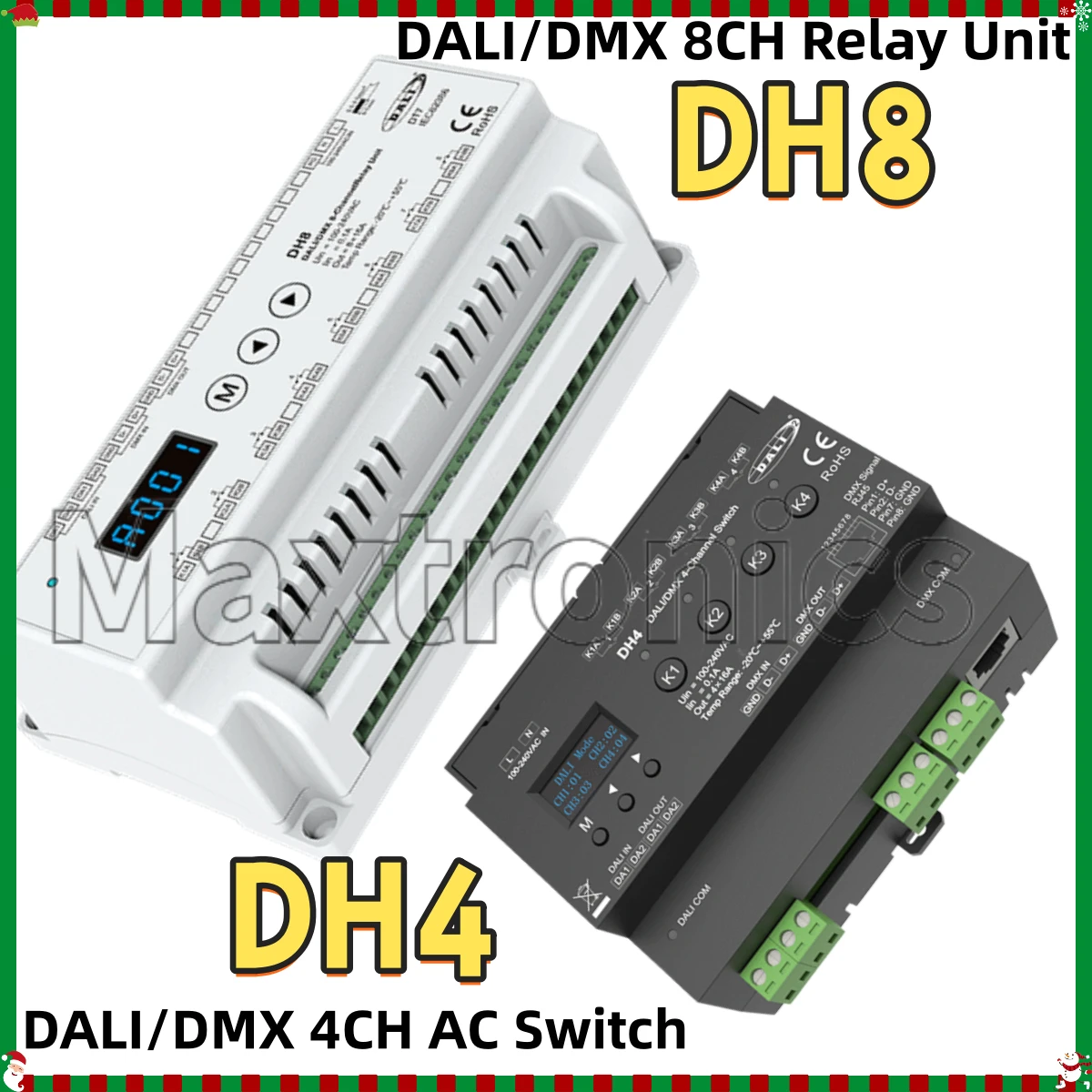 100-240VAC DALI/DMX 4-Channel AC Switch DH4 (DT7) 4CH*16A  / DH8 8CH*16A DALI/DMX 8-Channel Relay Unit for LED Strip Controller