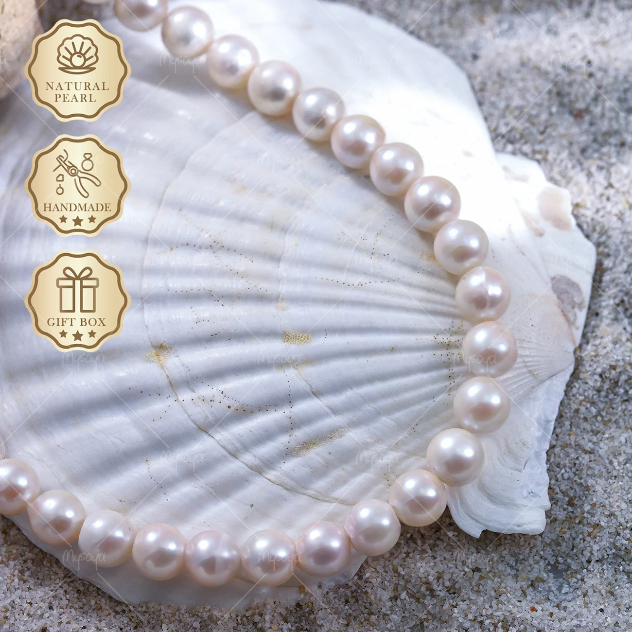 

MYSOYA White Akoya Pearl Necklace 8.5-9mm Pea Clasp, Unisex, Gift Box, Bridal Jewelry S302