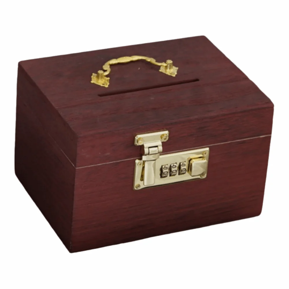 Retro Wooden Money Bank Large Capacity With Handle Piggy Bank Three-digit Password With Password Lock Treasure Storage Box