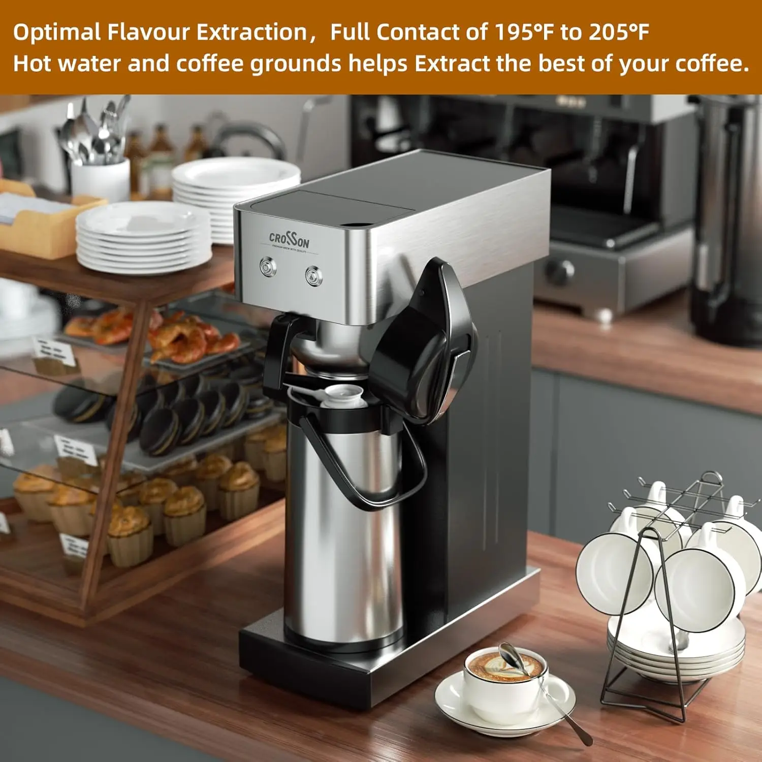 2.2L業務用エアポットコーヒーメーカー、24時間保温機能付き2.2Lサーマルエアポットコーヒーカラフェディスペンサー付きプアオーバードリップコーヒーメーカー