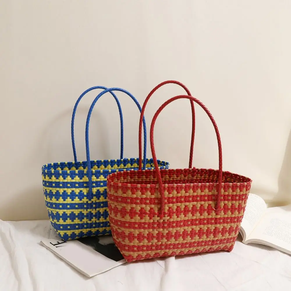 

Hollow Out PVC Vegetable Basket Bag Bohemian Style Vacation Style Beach Tote Bag Large Capacity Waterproof Beach Bag Bucket Bag