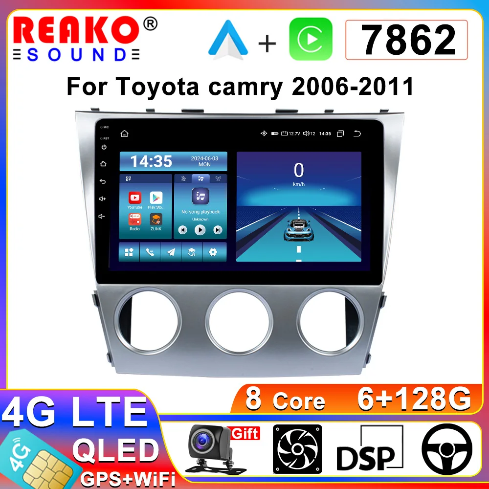 

REAKOSOUND 8 CORE Car Radio 10 inch Android 13 For Toyota Camry 2006-2011 2 din Autoradio Multimedia GPS BT DSP WIFI QLED 4G