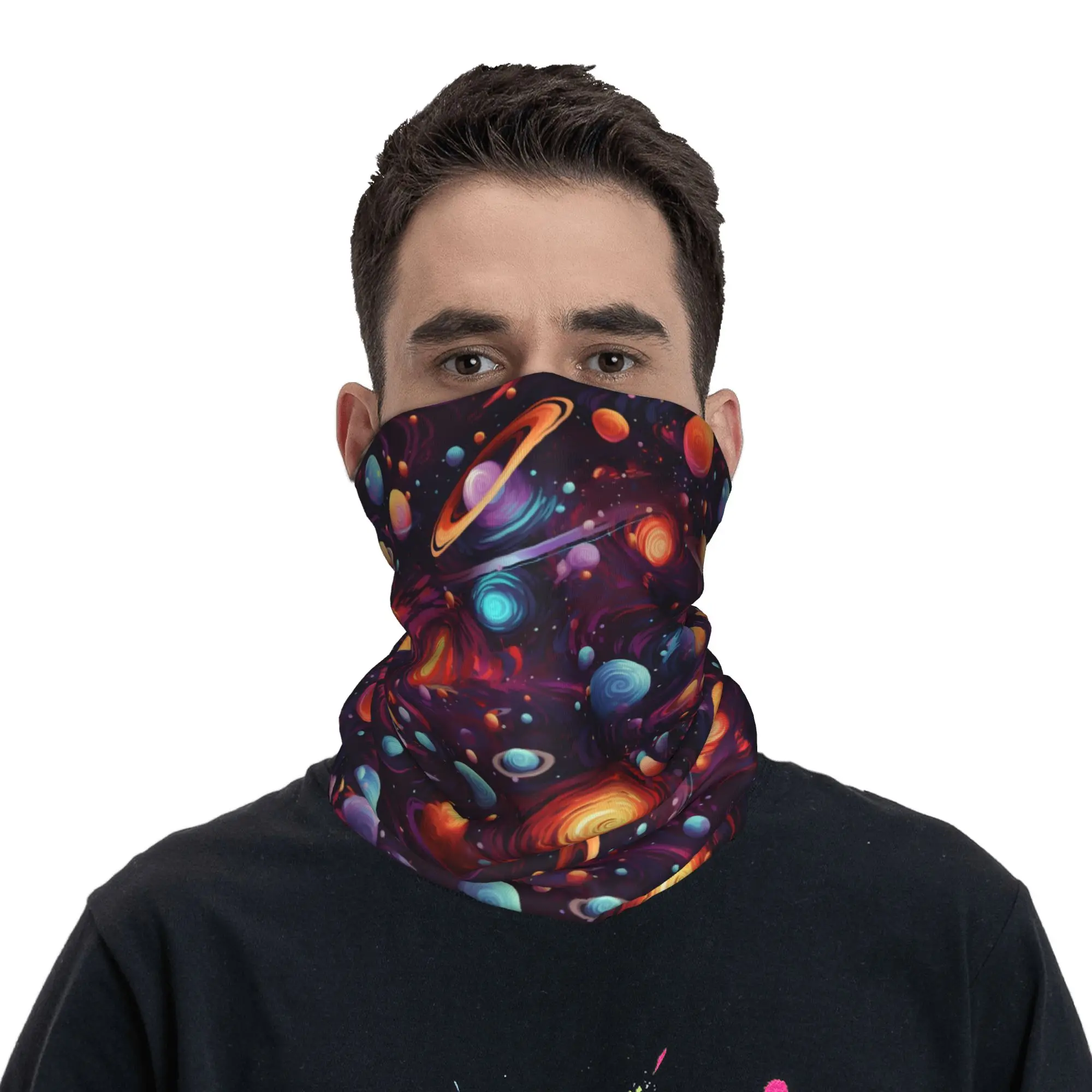 Cosmic Celestial Planetary Painting Bandana Neck Gaiter Printed Wrap Scarf Warm Balaclava Outdoor Sports Unisex Adult