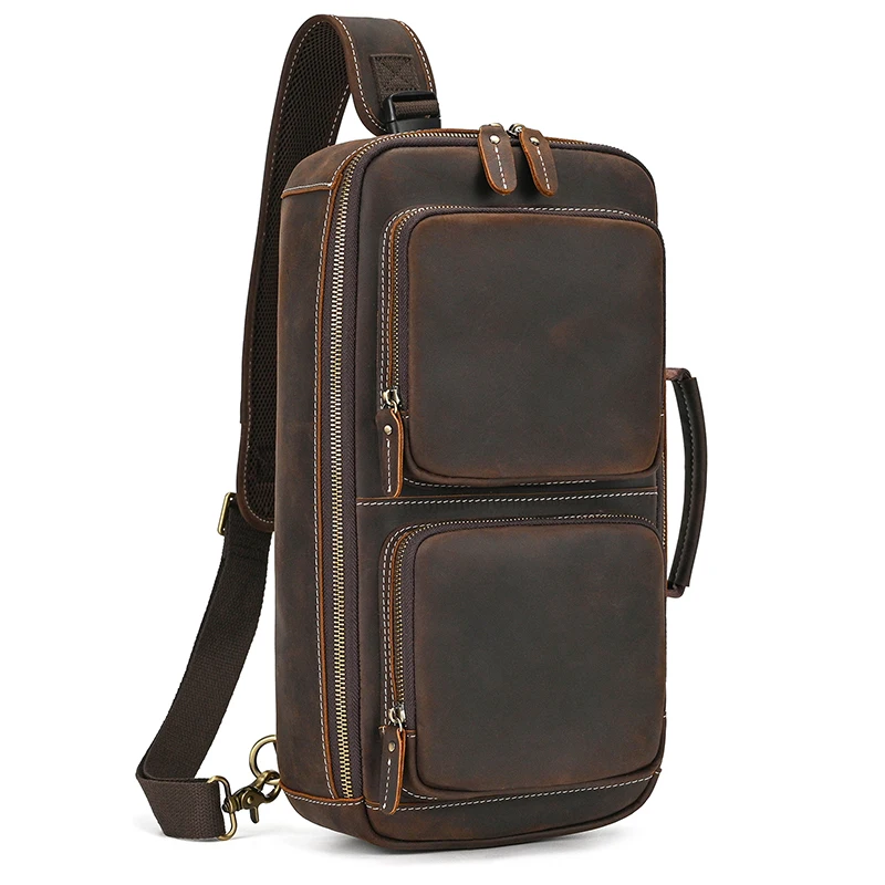

Big Size Leather Chest Bag Backpack Real Leather Men's Corssbody Bags Single Shoulder Bagpack Man Male Chest Pack With Handle