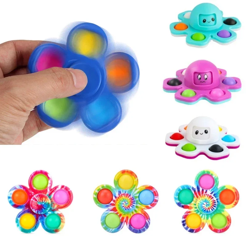 Funny Tie Dye Simple Fidget Spinner Finger Push Bubble Hand Spinner For ADHD Anxiety Stress Relief Sensory Party Favor For Kids