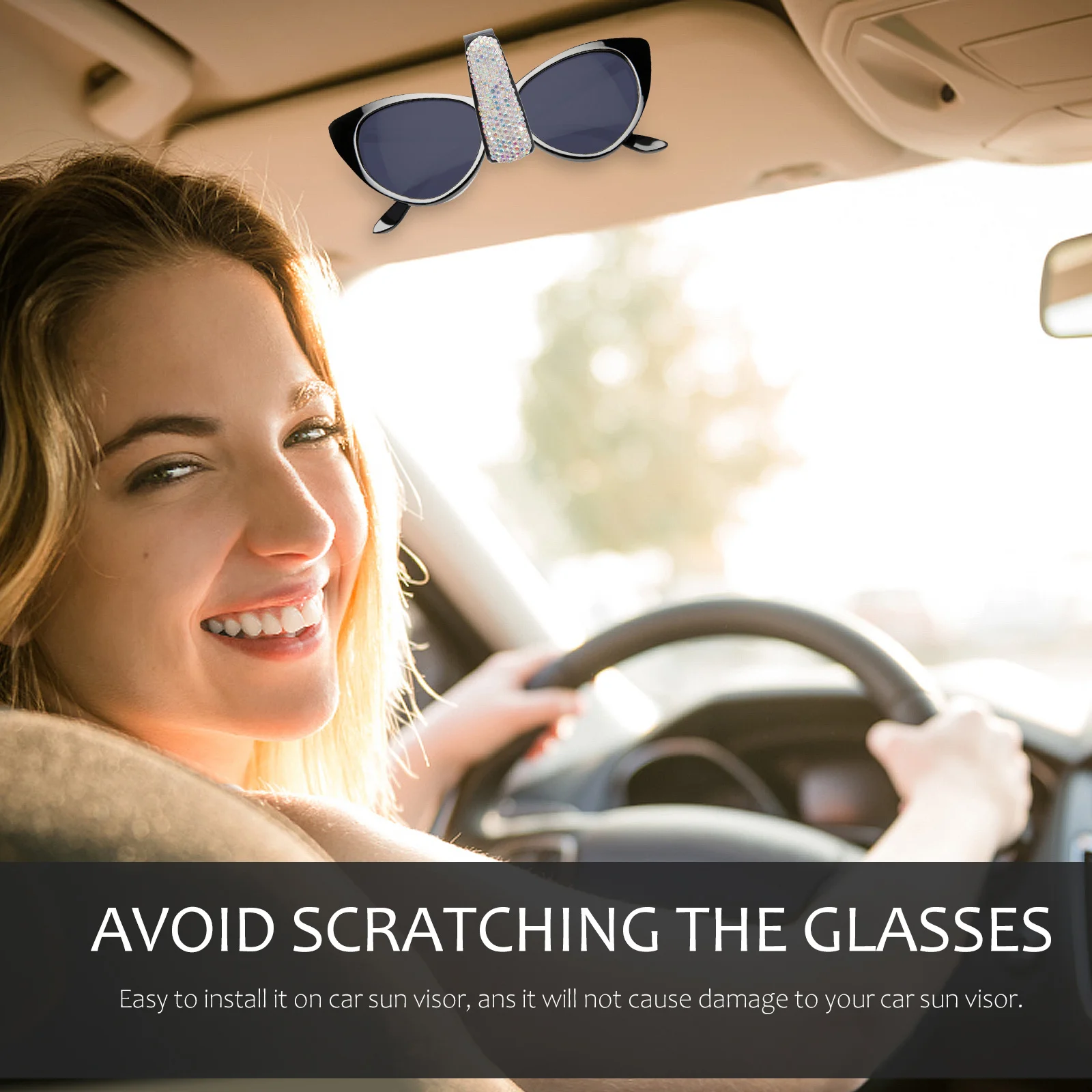 

2Pcs Car Glasses Rhinestone Clip Easy Install Small Lightweight Useful Beautiful Interior Decorative Accessory