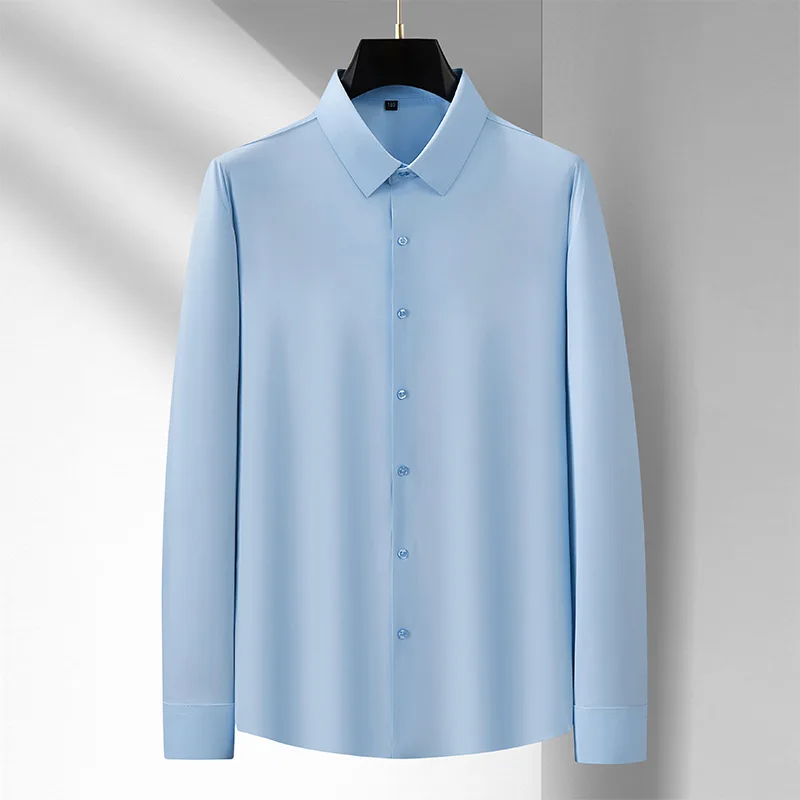 camicia blu a maniche lunghe da uomo Primavera e autunno nuovi stili Camicia bianca da ufficio casual da lavoro ad alta elasticità per uomo Taglia grande 10XL