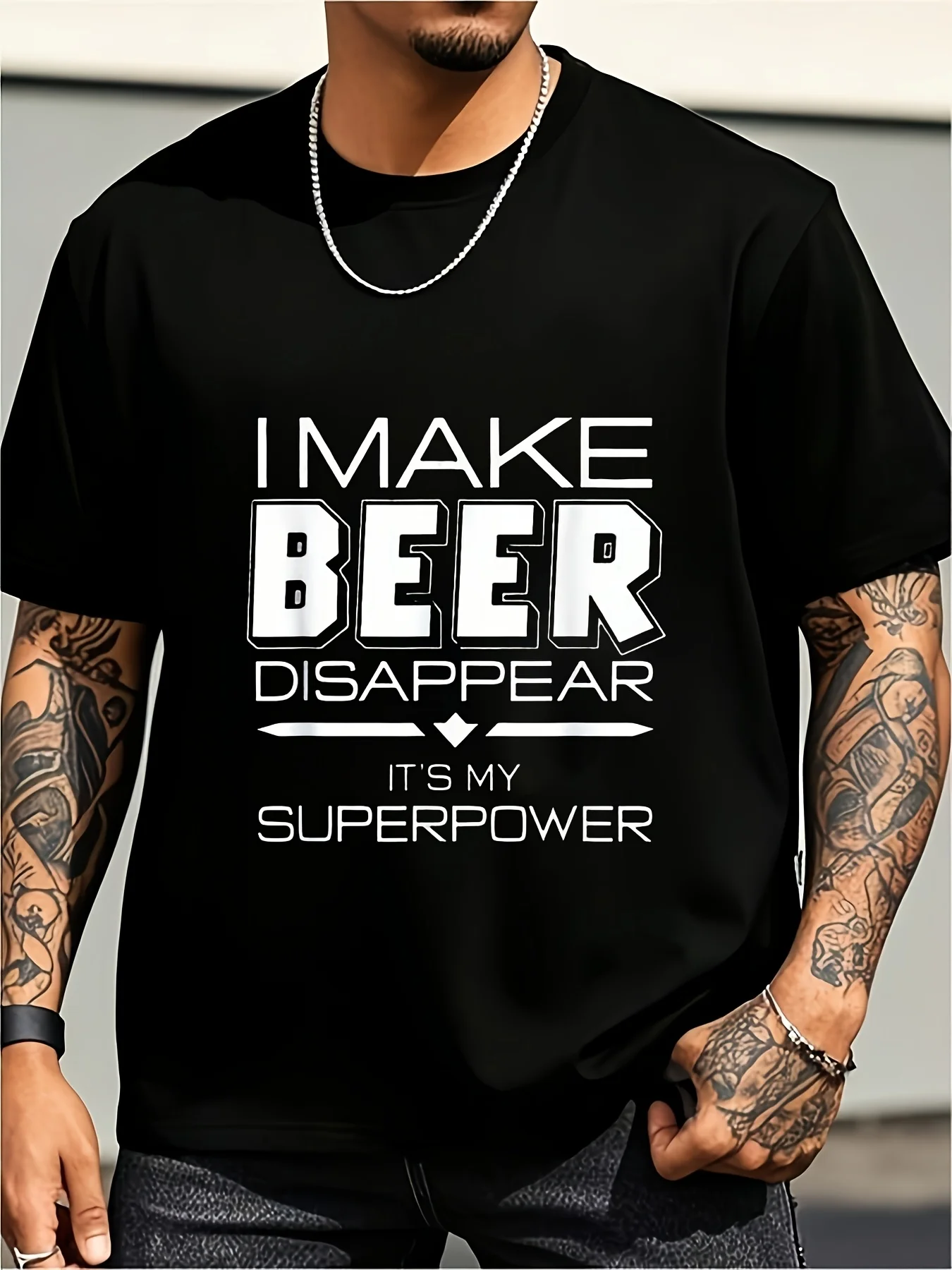 Fortunately, I Made the Beer Disappear. Interesting Introduction. Unisex T-Shirt. Same Loose Fit. Slightly Stretchy. Eye-Catching Graphic Print. Machine Washable. Size: Suitable for Casual Plus Sizes. Retro Casual Round-Neck Printed T-Shirt. Unisex, Plus Sizes