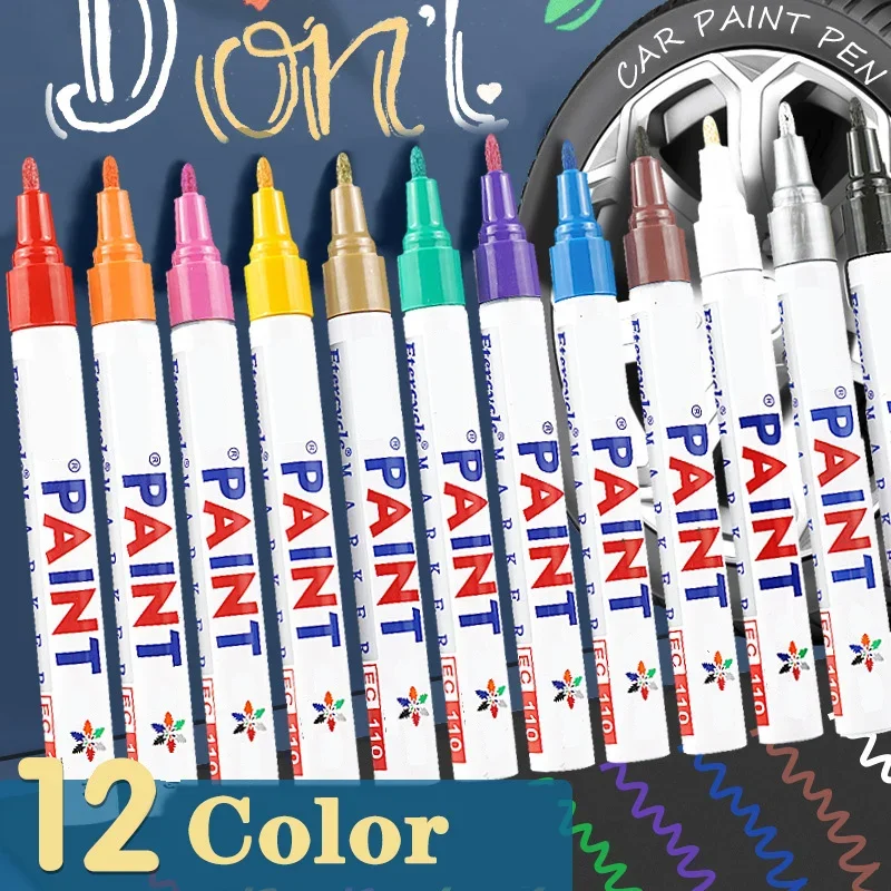 

2pcs Colorful Permanent Paint Marker Waterproof White Markers Tire Tread Rubber Fabric Paint Metal 12 Colors Paint Marker Pens