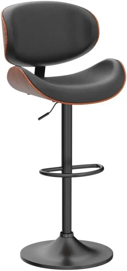 Swivel Bar Stools Set of 2 Adjustable Bentwood Bar Chairs Modern PU Leather Upholstered with Back Footrest for Kitchen Dining