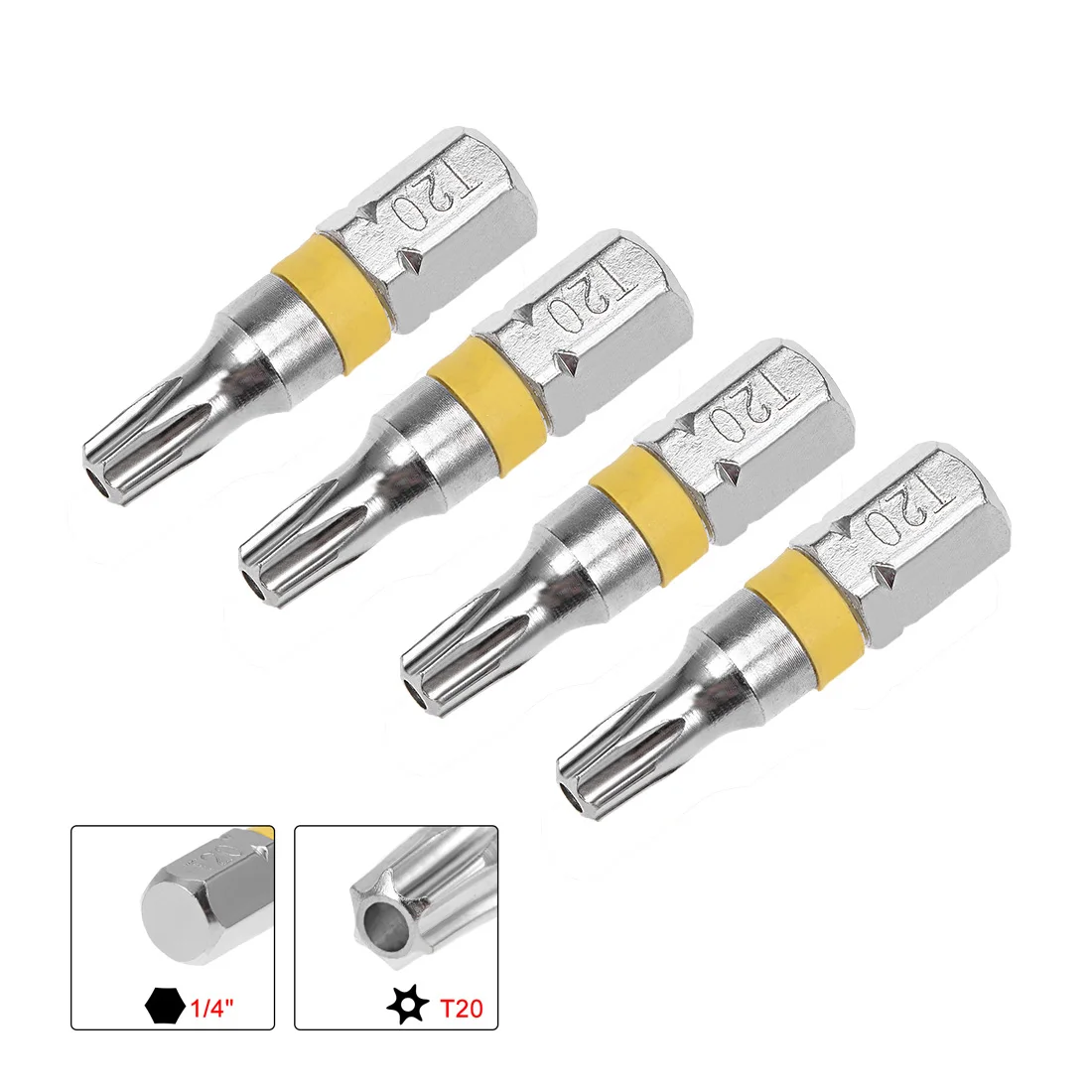 Uxcell 4pcs T20 Torx Screwdriver Bits 25mm 1/4\