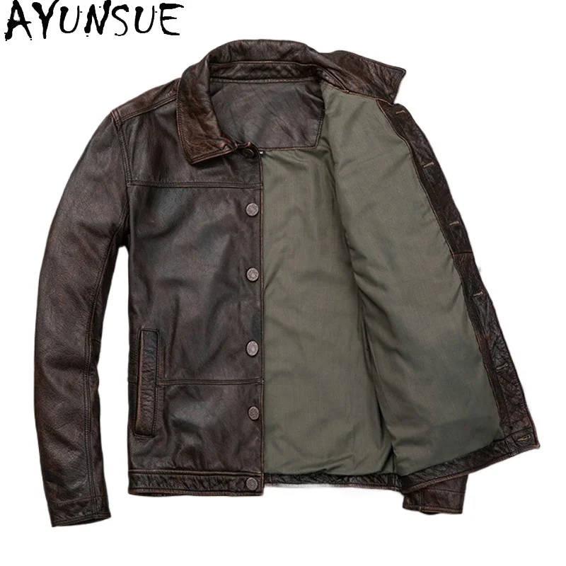 AYUNSUE Top Layer Cowhide Real Leather Coat Man Vintage Fashion 100% Genuine Leather Jacket Men Clothing Fashion 2026 jaqueta