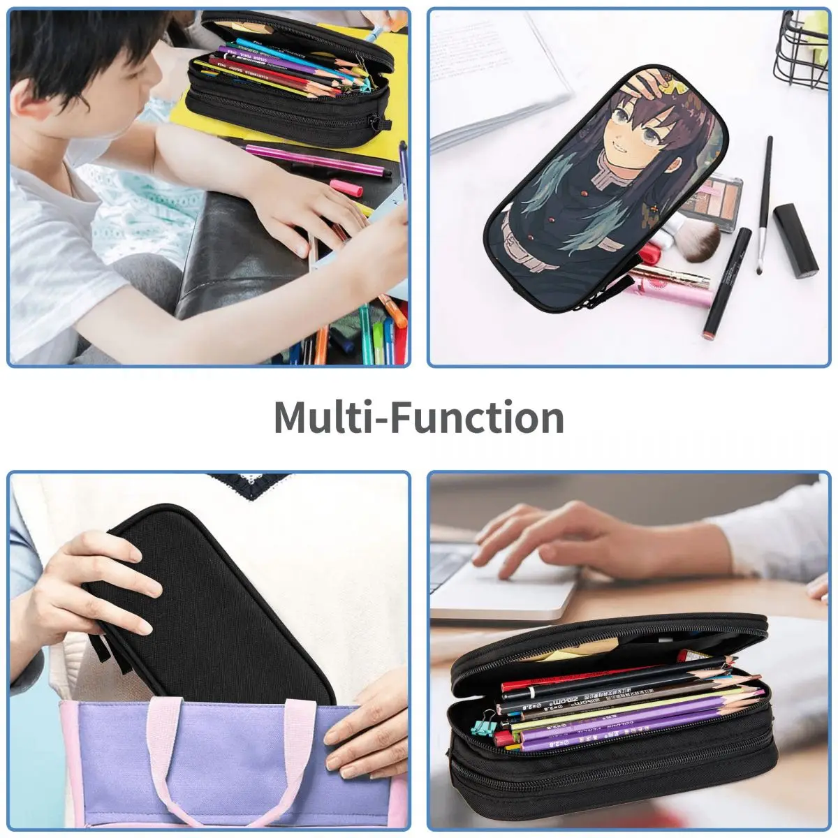 Imagem -06 - Estojos para Lápis Muichiro Tokito Grande Capacidade Pen Bags Pen Box Lápis Pouch para Meninos e Meninas Estudantes Papelaria Escola e Escritório