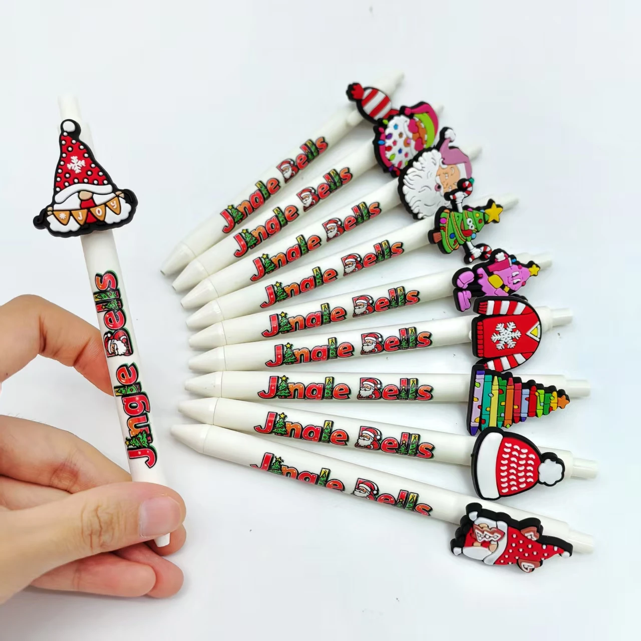 10 Pieces of White Series Christmas Pens, Christmas Tree Santa Claus Element Ballpoint Pens, Holiday Gift Pens
