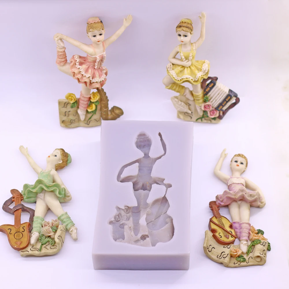 Silicone Ballet Dancer Fondant Mold Dance Girl with Music Note Instrument Sugarcraft Chocolate Cake  Mould for DIY Baking