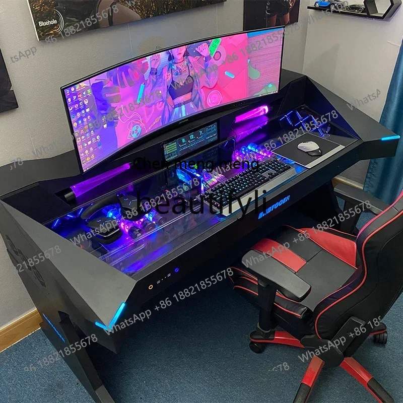 Computer chassis integrated table fully transparent water-cooled special-shaped large chassis science fiction e-sports table
