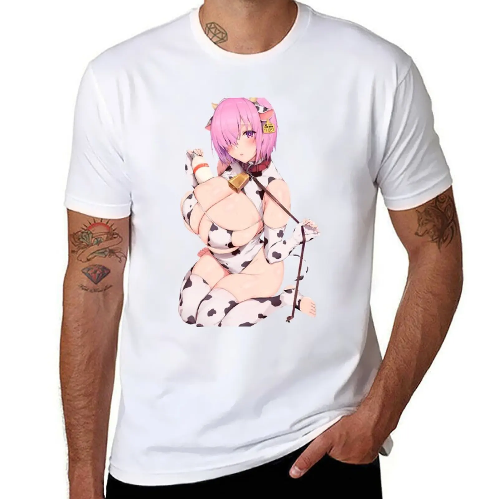 

Oppai huge boobs leashed anime cow girl T-Shirt t shirt for man 100 percent cotton t shirts with prints T-Shirt