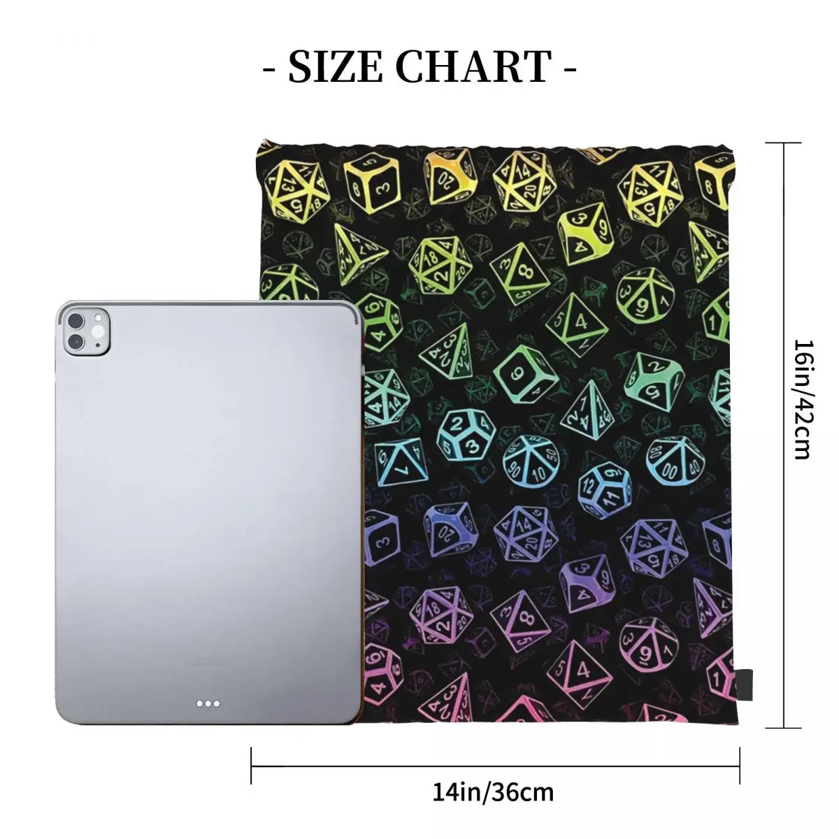 D20 Dice Set Pattern (Rainbow) Backpacks Drawstring Bags Drawstring Bundle Pocket Shoes Bag BookBag For Man Woman Students