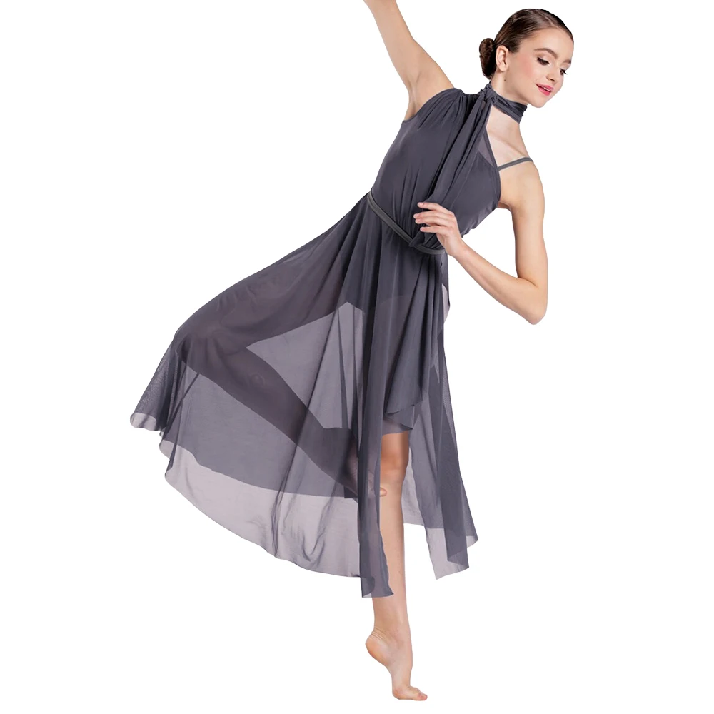 MiDee Nuovo stile grazioso contemporaneo danza lirica abiti lunghi per ragazze donne costume da ballo da competizione senza maniche asimmetrico