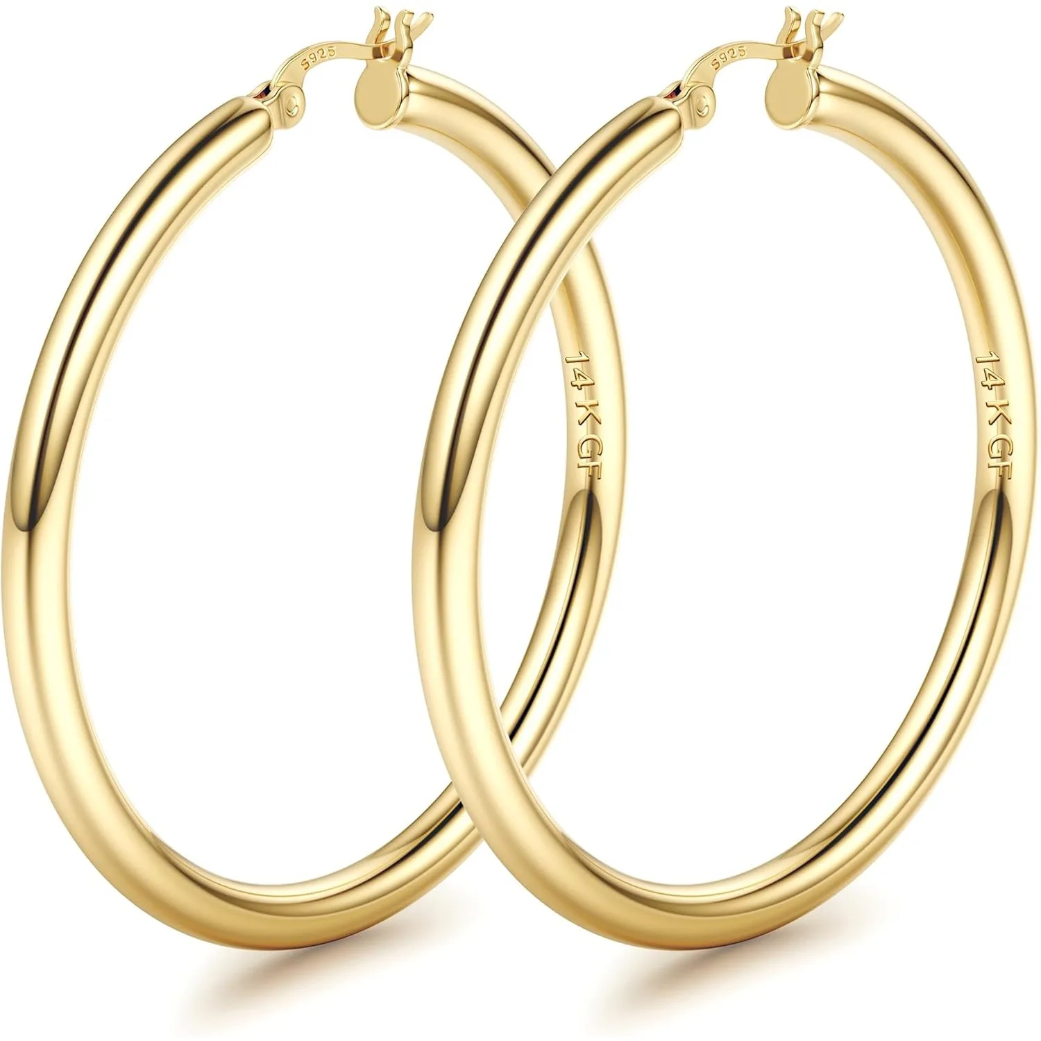 

Drperfect 14K Gold Plated Chunky Hoop Earrings for Women Hypoallergenic Silver Needle Lightweight Large Hoops Earrings Jewelry