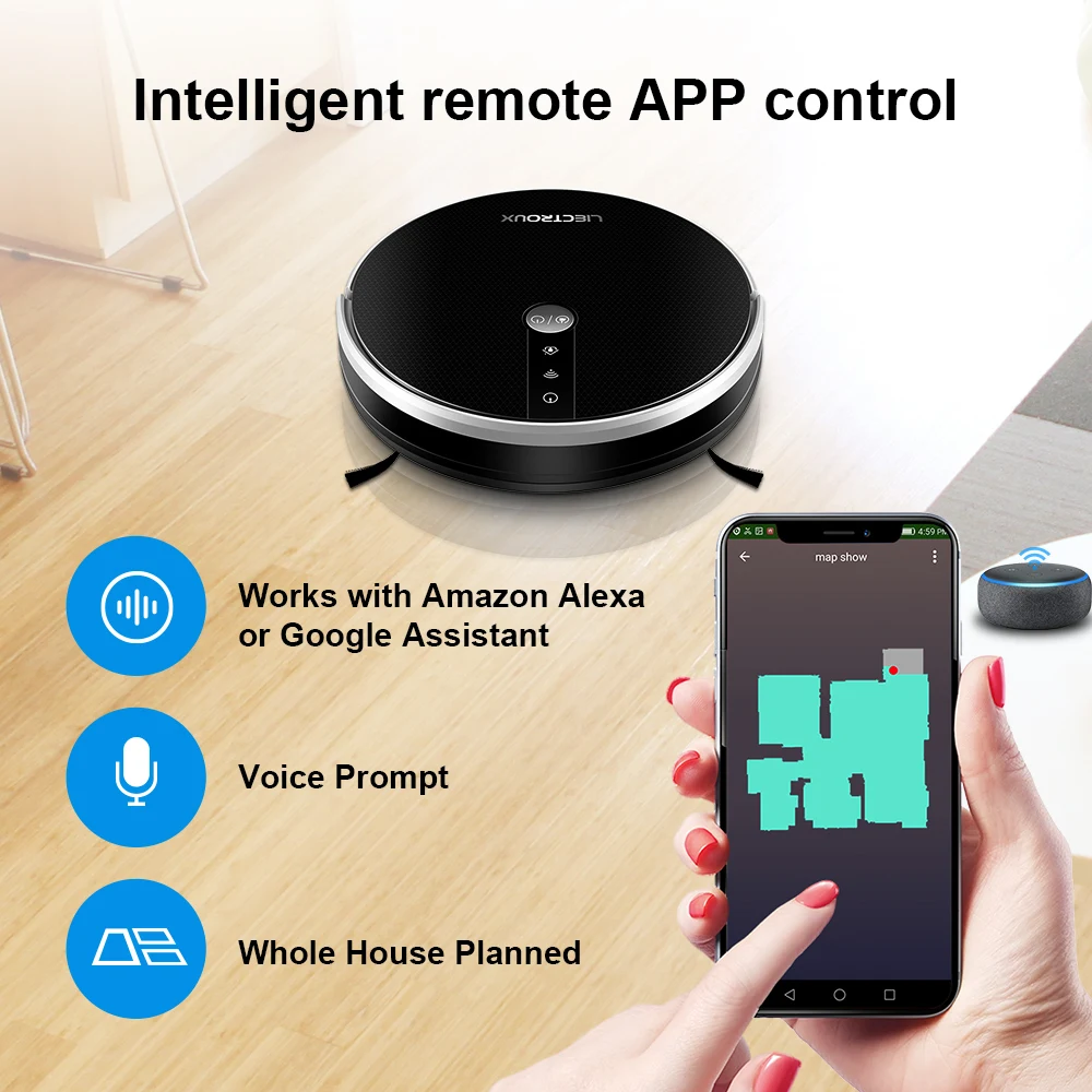 Robot Vacuum Cleaner LIECTROUX/LILIN C30B ,Map Navigation with Memory,Wifi APP Control,6000pa Suction,Smart Electric Water Tank