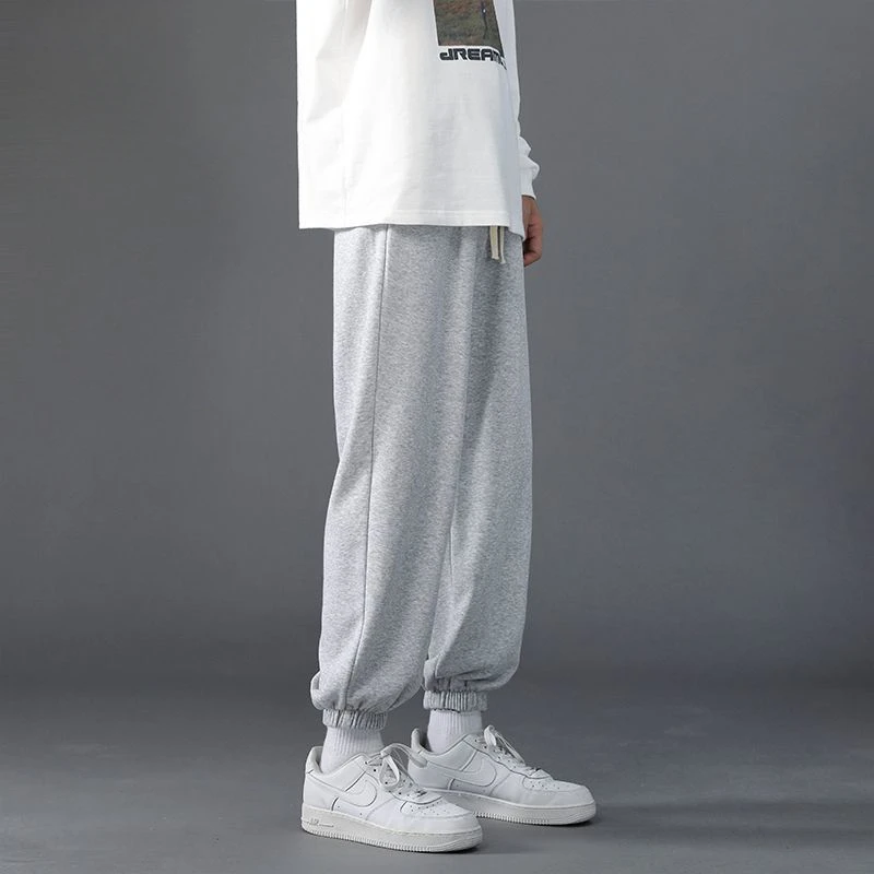 2023 Men Spring Autumn Fashion Drawstring Sweatpants Male Baggy Wide-leg Pants Men Solid Color Casual Sports Trousers I451