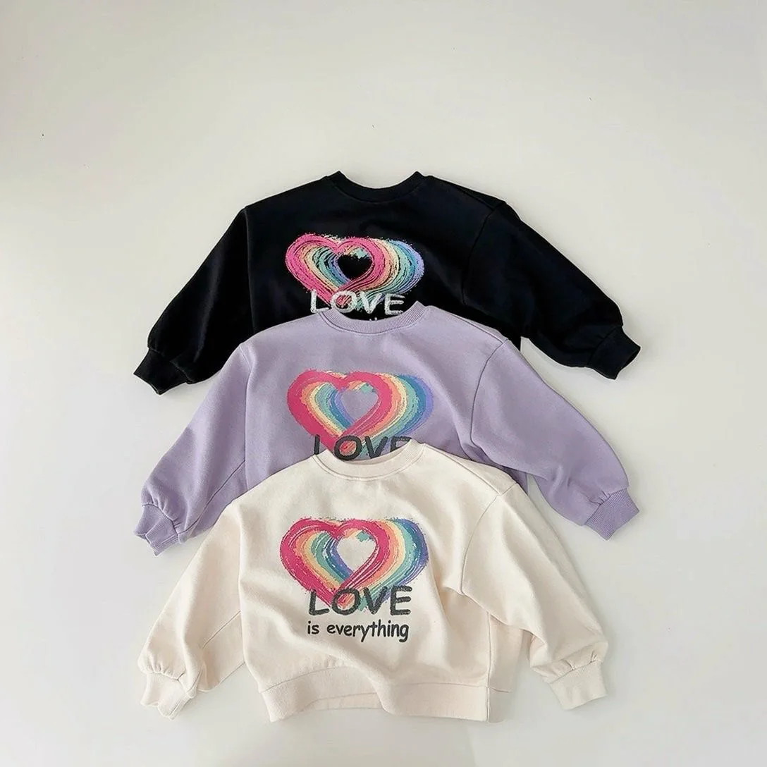 

2025 Autumn New Children Long Sleeve Casual Sweatshirt Boys Girls Heart Pullover Baby Cotton Sweatshirt Kids Cartoon Tops