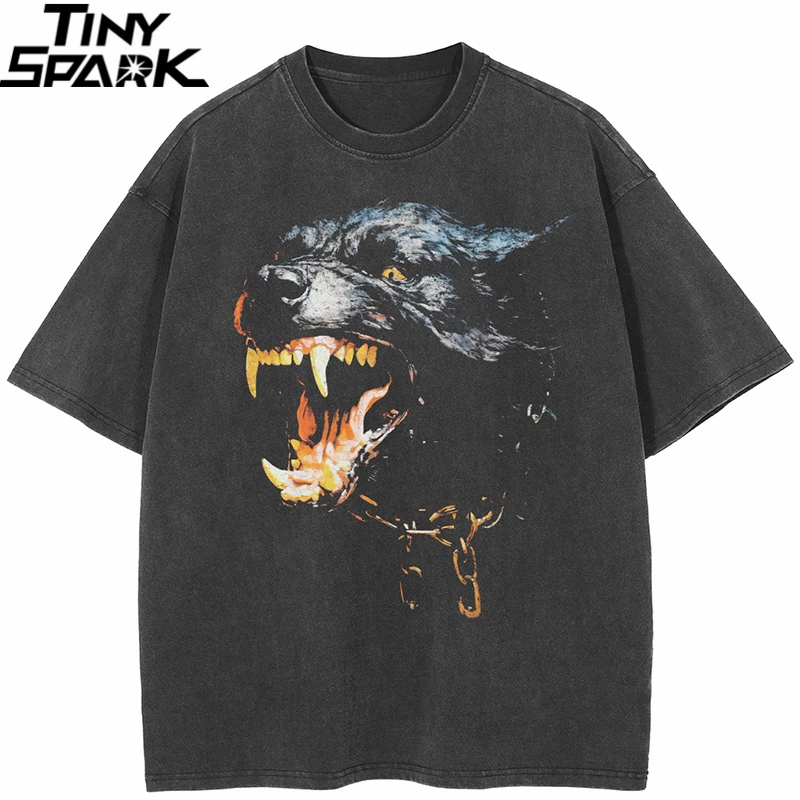 Hip Hop 2024 Old Black T-Shirt Streetwear Animal Graphic Rottweiler Wild Dog T Shirt Cotton Hipster Men Tshirt Unisex Tops Tee