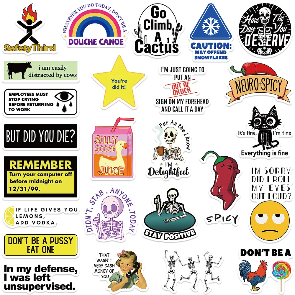 10/30/50 PIÈCES Drôle Snarky Meme Autocollants Dessin Animé Autocollants Décoration BRICOLAGE Ordinateur Portable Réfrigérateur Téléphone Vélo Ordinateur Portable Guitare Graffiti Enfants Jouets