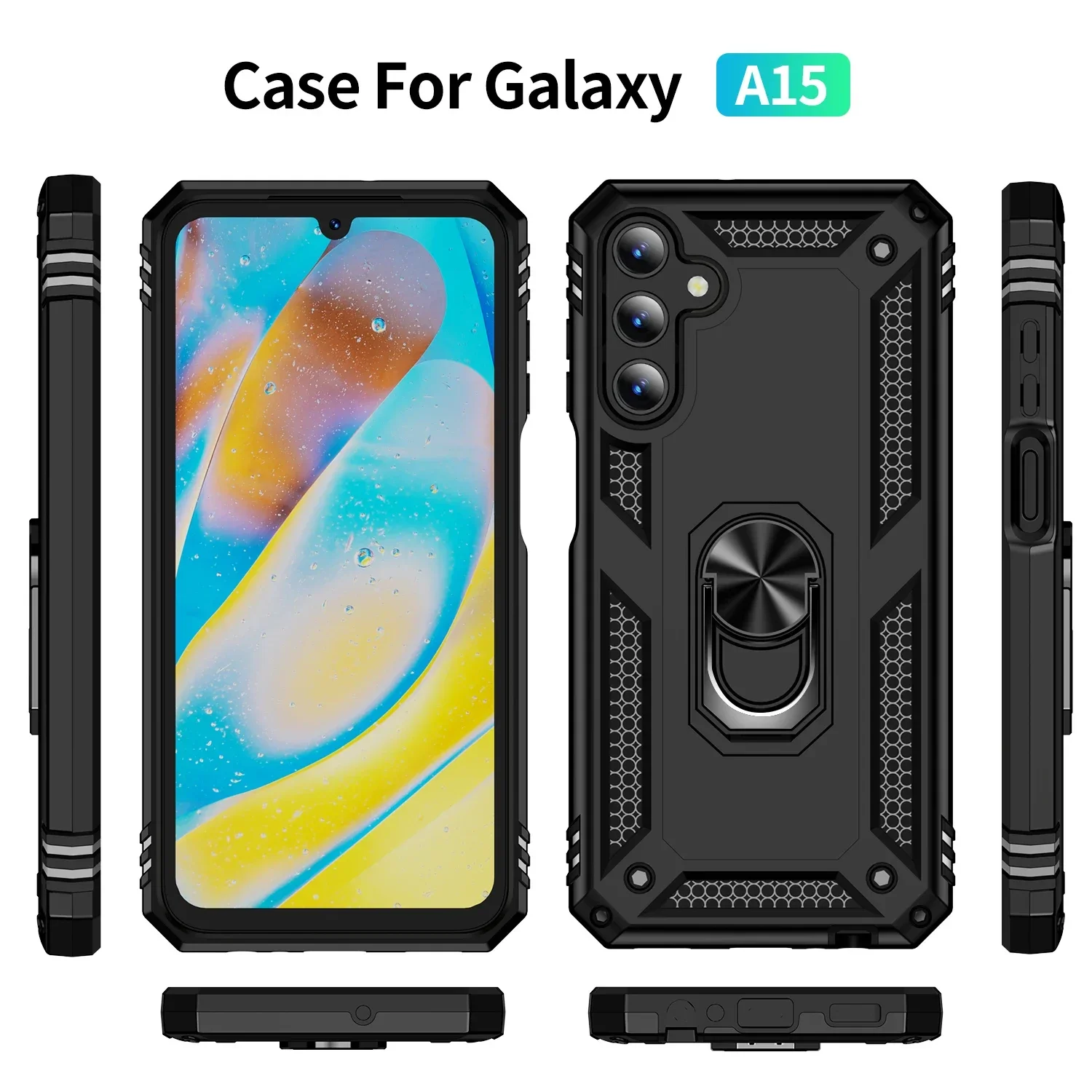 Shockproof Armor for Samsung Galaxy A15 A35 A55 A05S A14 A13 A24 A34 A54 Case Phone Ring Stand Bumper Silicone Phone Back Cover
