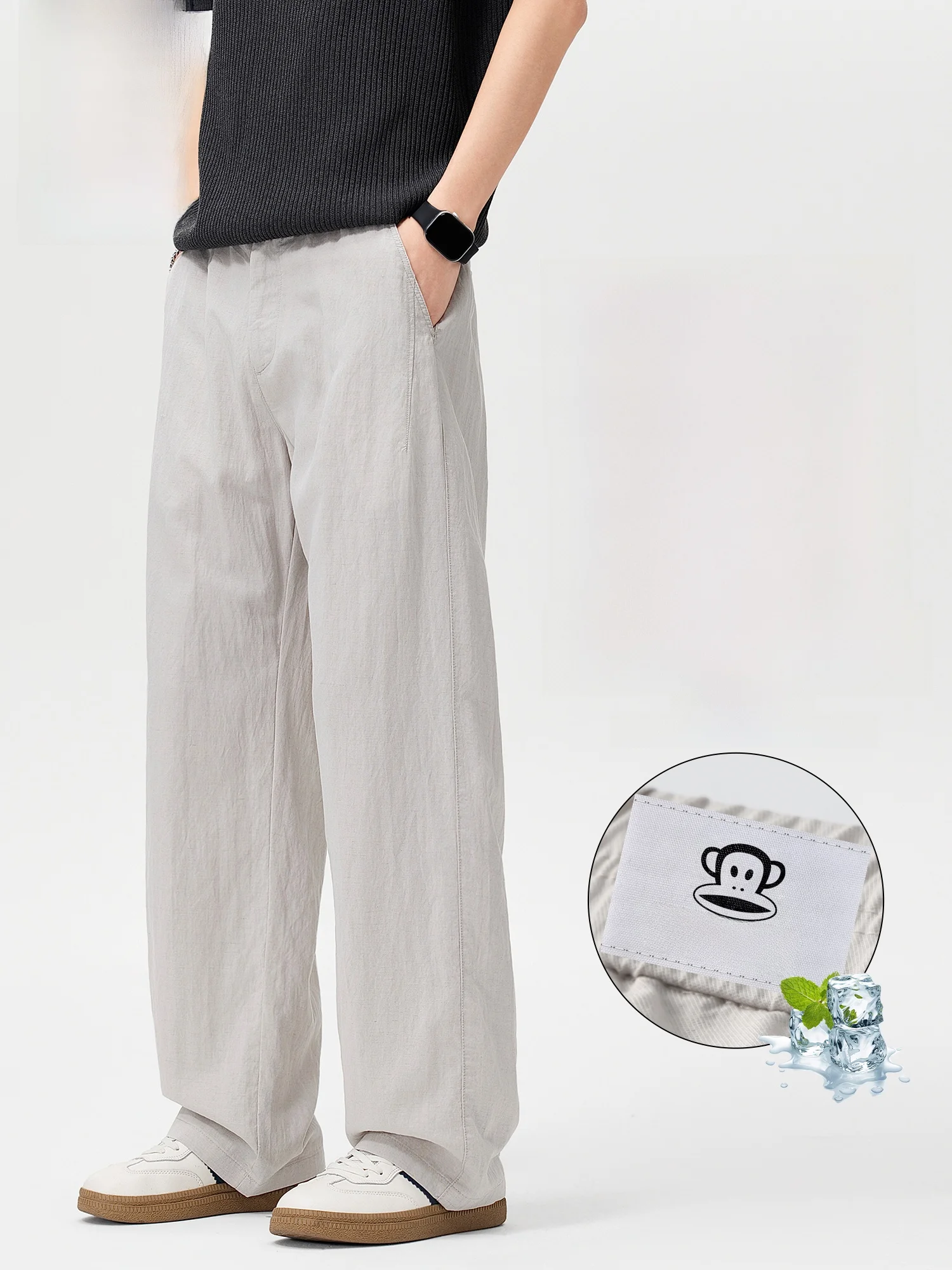 

PaulFrank Summer Lightweight Breathable Pure Color Linen Casual Pants Men's Loose Wide Leg Long Trousers Comfortable Leisure ...